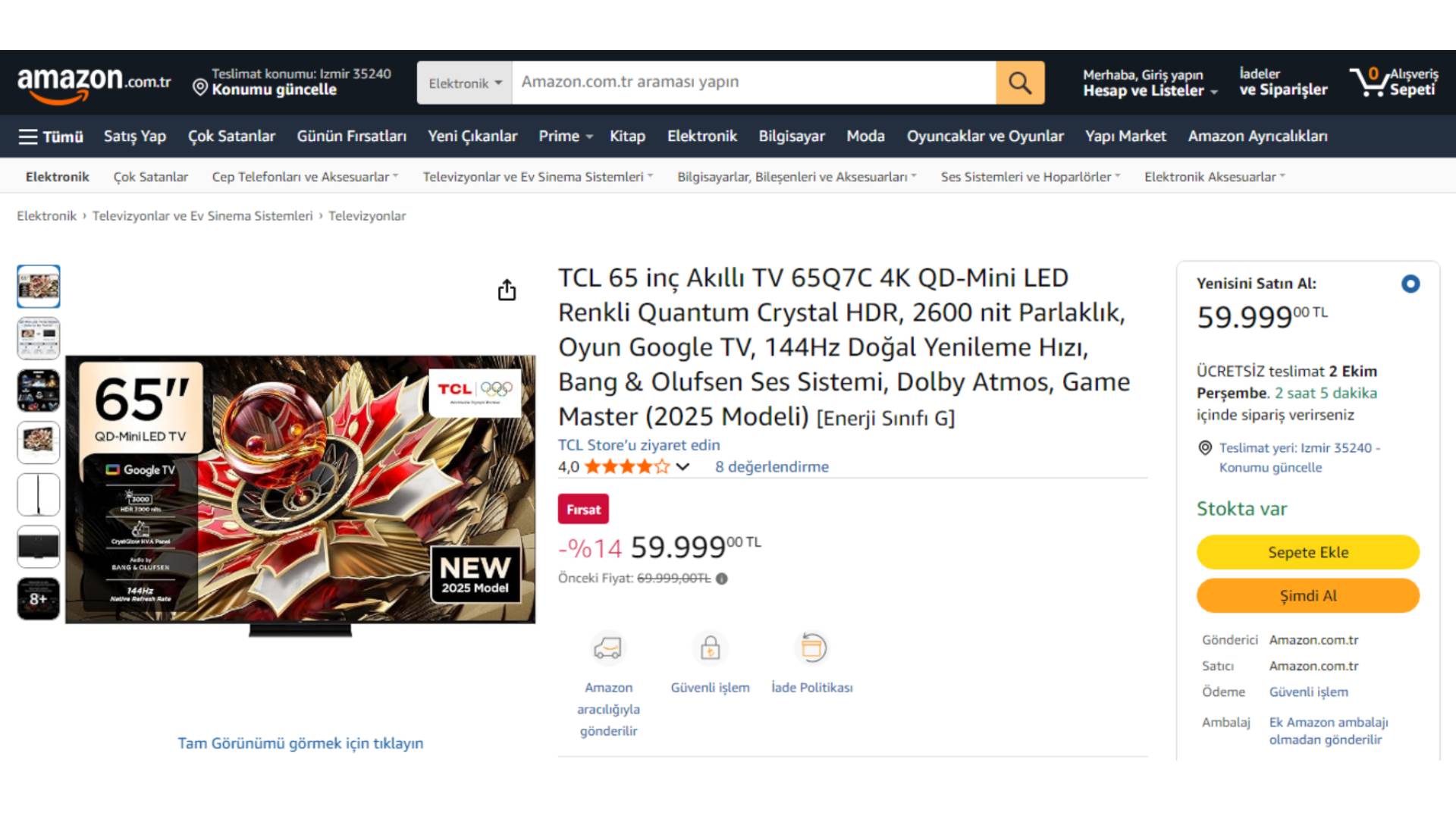 TCL 65Q7C Ultra HD (4K) TV Amazon Prime