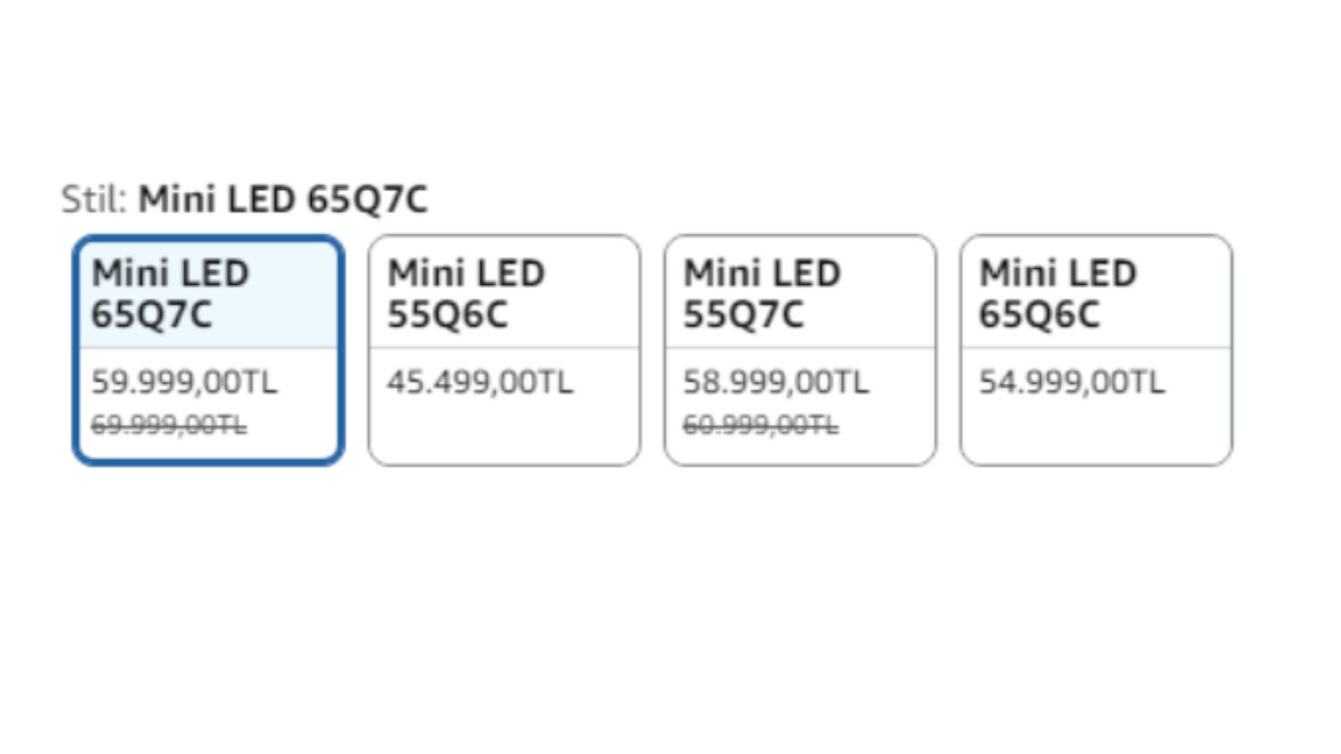 TCL 65Q7C Ultra HD (4K) TV boyutuna göre fiyatları