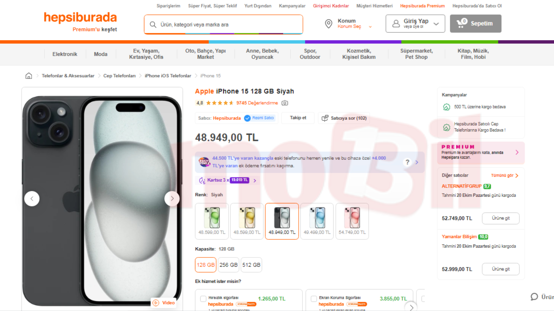 Apple iPhone 15, 128 GB İndirimli Fiyatı hepsi burada internet sitesi