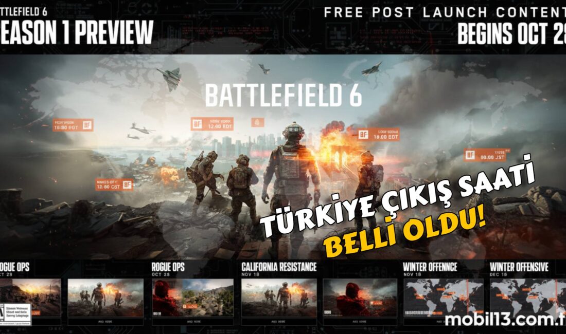 Battlefield 6, çıkış tarihi 10 Ekim 2025'te saat 18:00'de Cuma