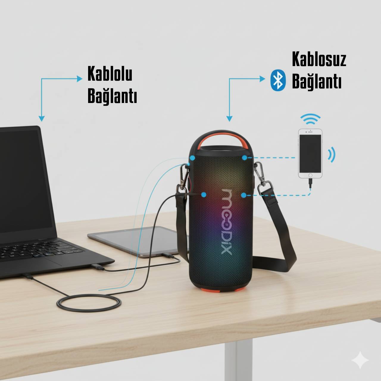 Moodix KI23KS162 Bluetooth Hoparlör Kablolu ve Kablosuz Bağlantı
