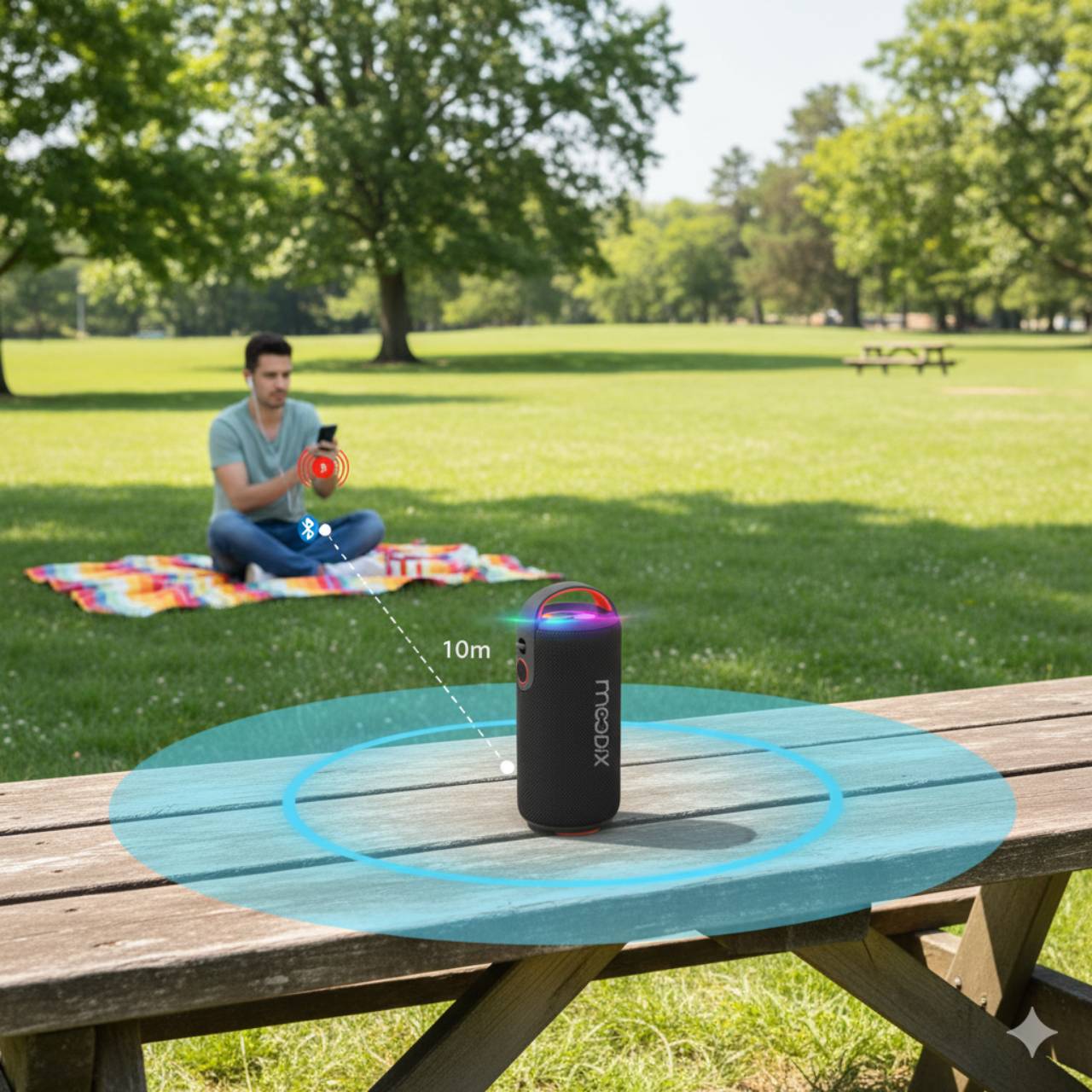 Moodix KI23KS162 Bluetooth Hoparlör'ün 10 metrelik Bluetooth mesafesi