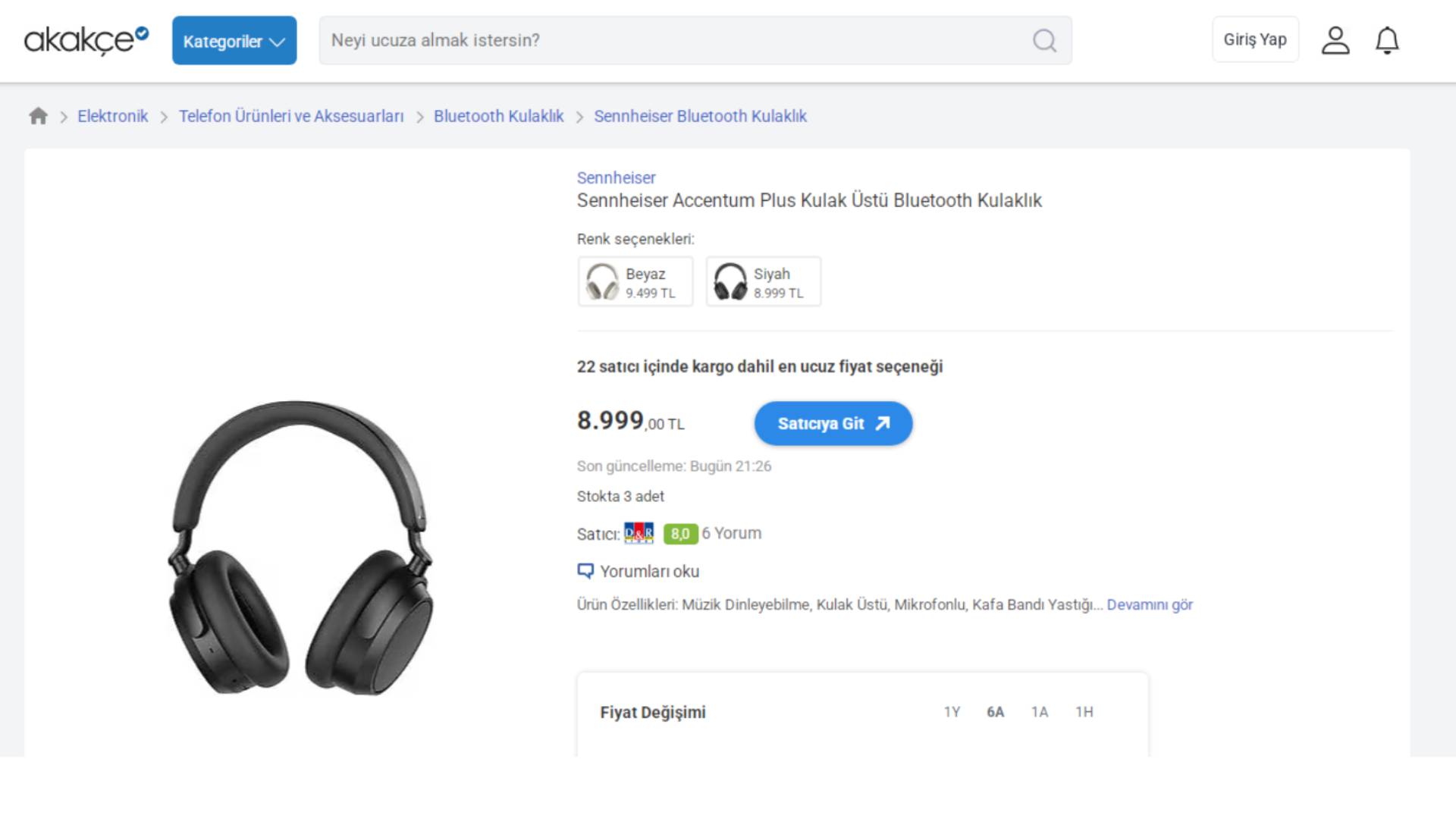 Sennheiser Accentum Plus Kablosuz Kulaklığın Fiyatı DR Sitesi Akakçede