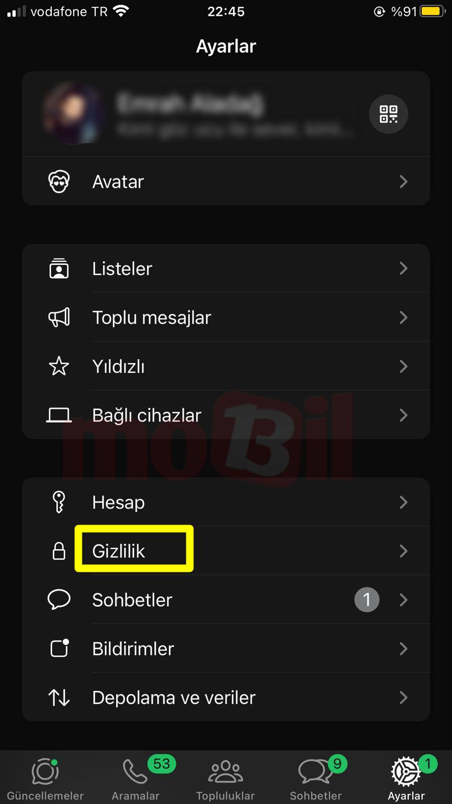 WhatsApp Gizlilik'i Seçin