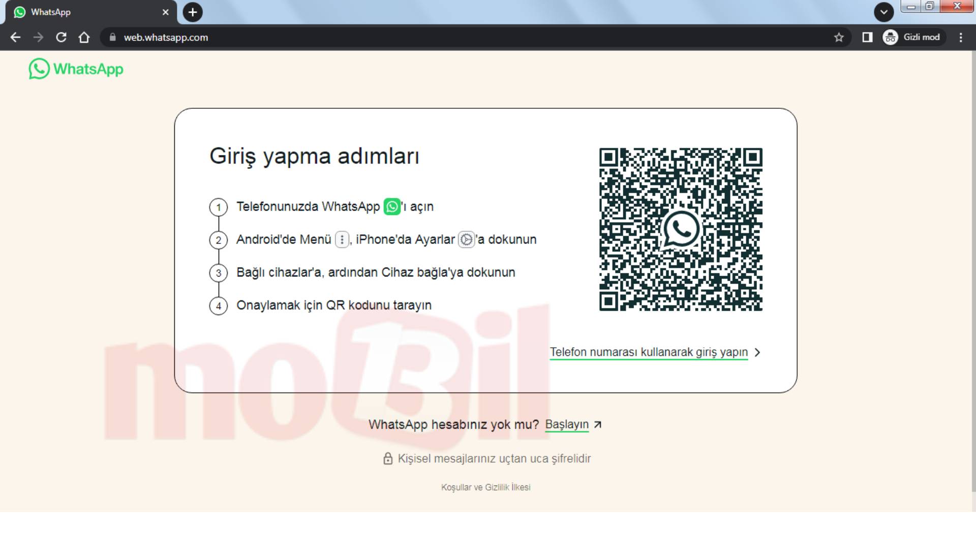 WhatsApp'ı web üzerinden kullanmak için Qr kodu