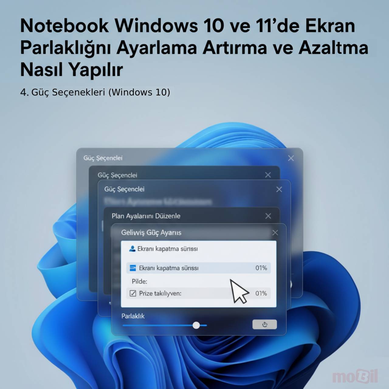 Windows 10 Güç seçenekleri ekran parlaklığı