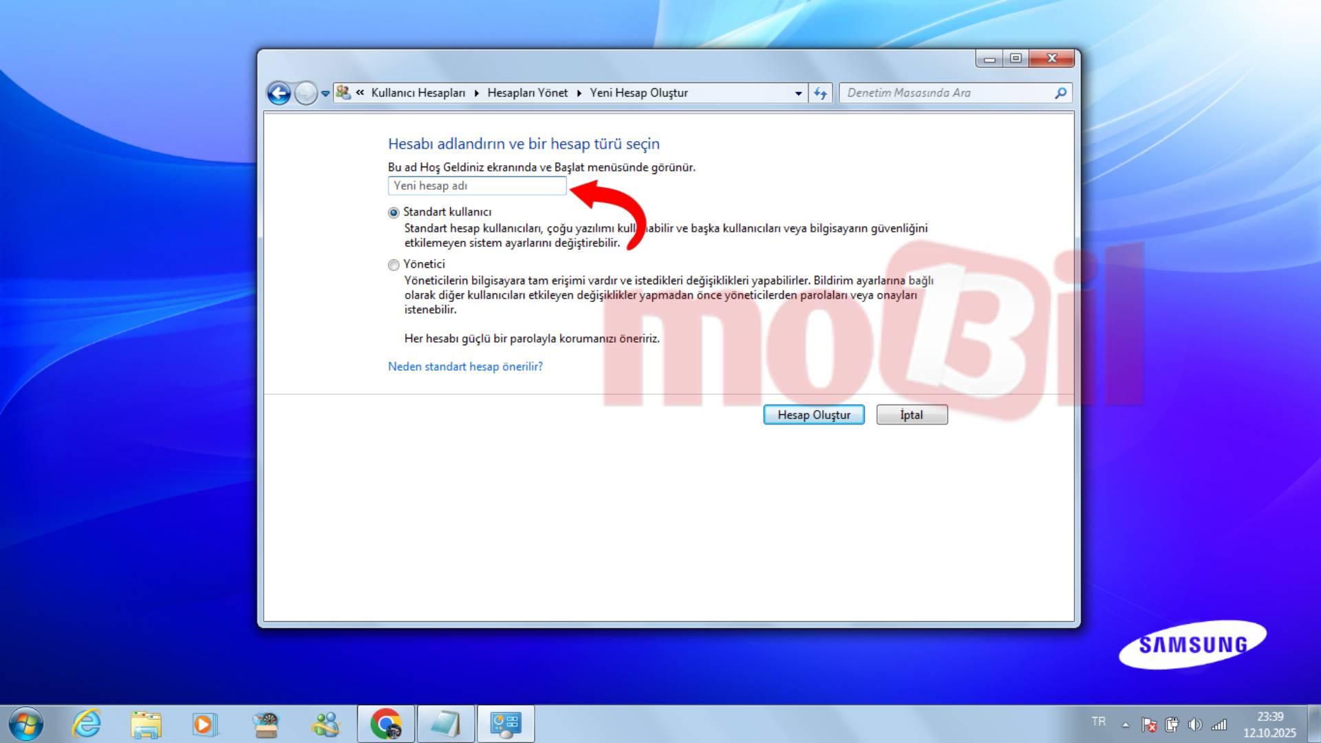 Windows Yeni Hesap Adı Oluştur