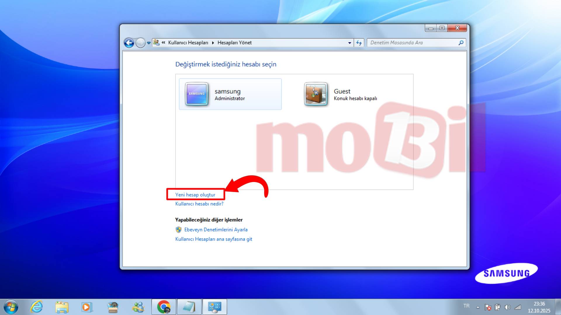 Windows Yeni hesap oluştur